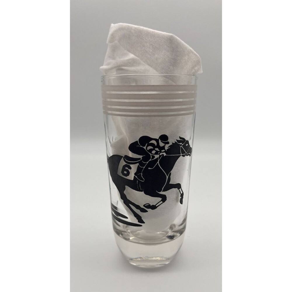 Horse Racing Highball Glass Black #6 Jockey Vintage MCM Weighted